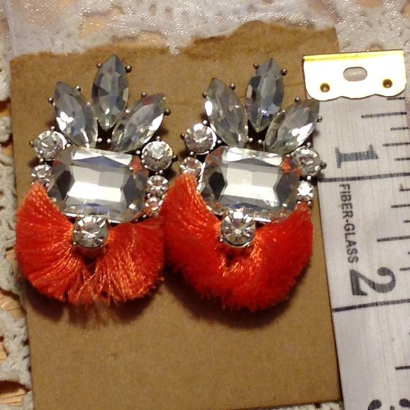 Plunder Earrings - Women's Jewelry Plunder  rhinestone earrings, orange fringe - Picture 2 of 5